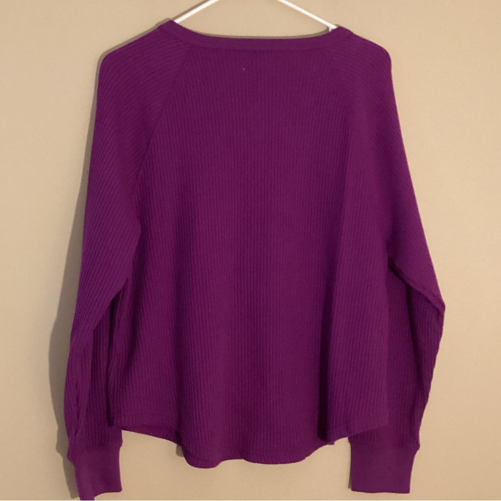 GAP WAFFLE RAGLAN HENLEY LONG SLEEVE RELAXED FIT PURPLE CUSTOMER FAVORITE MED - Picture 6 of 14